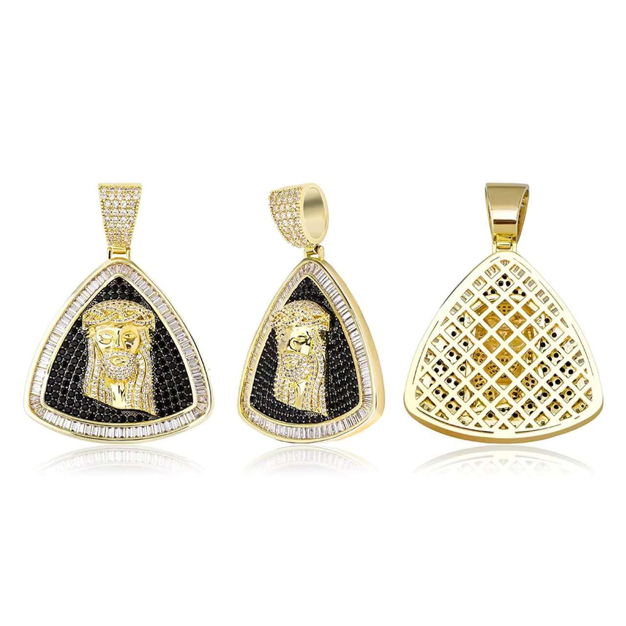 High Quality 14K Gold Plated Iced Jesus Face Pendant Baguette Moissanite Diamond Necklace in Hip Hop Christianity Style