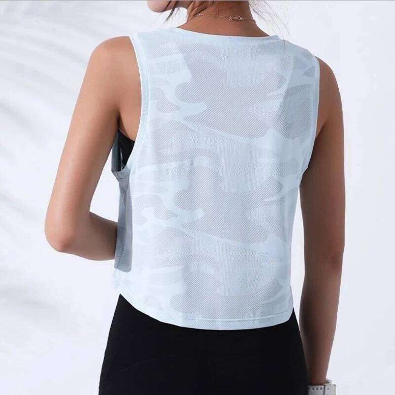 Camouflage Running Vest Women, Fiess Crop Top, Sleeveless Mesh Yoga Shirts, Breathable Tank Tops for Training and Gym, Women's Sportswear
