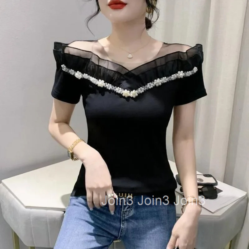 Sexy Womens T-shirt Summer Outfit Female Top Elegant Harajuku Fashion Korean Reviews Many Clothes Japanese Vintage Polyester