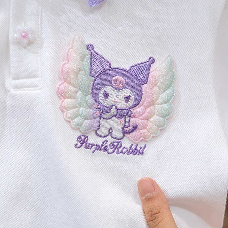 Sanrio Summer Kuromi Childrens Suit Academy Style Lapel Shirt Pleated Skirt 2Pcs Girl Sanrio Cartoon Kawaii Jk Uniform Birthday GiftXJ250618
