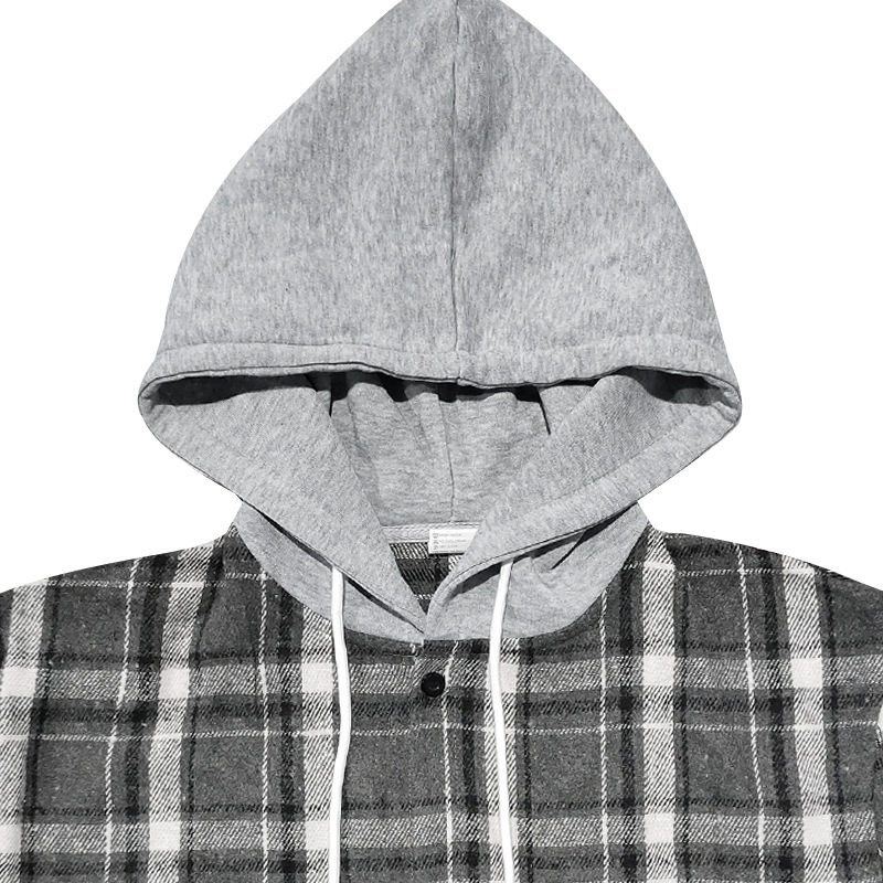 Men's long-sleeved shirts, fashionable checked T-shirts, hooded drawstring cardigans, trendy loose beach jackets European code: S-3XL