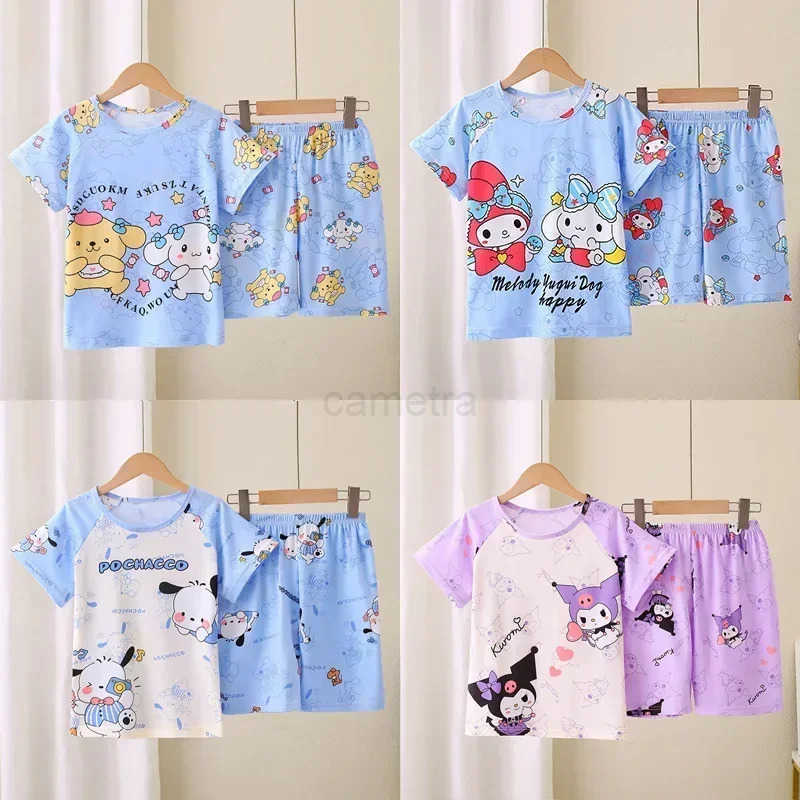 Saniro Hello Kitty Clothes Set Short Sleeve 2pcs T-shirt+Short 1 2 3 Years Old Summer New Clothing Girls Casual Loose XJ250618XJ250618