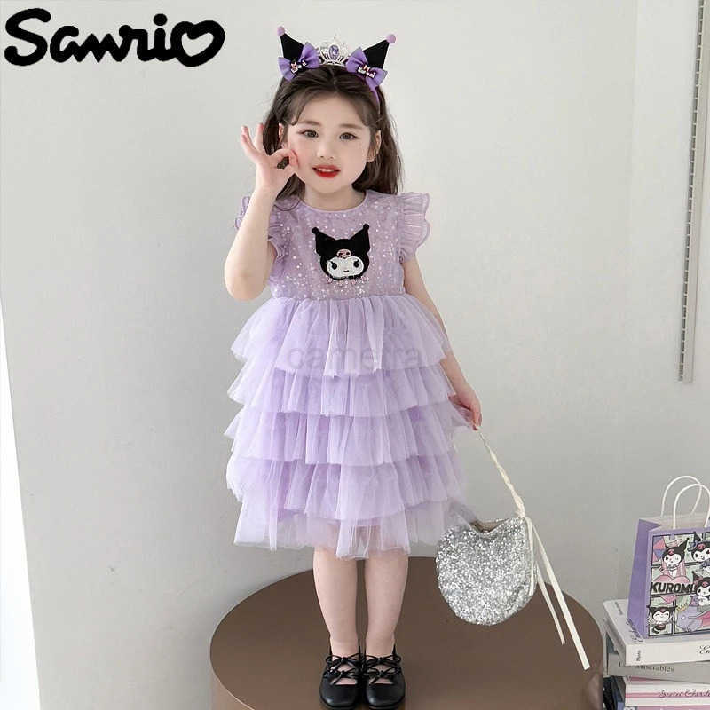 Sanrio New Sanrio Kuromi Lolita Princess Dress Kawaii Cartoon Anime Embroidery Printed Accessories Cake Dress Girl Dress Gift XJ250618
