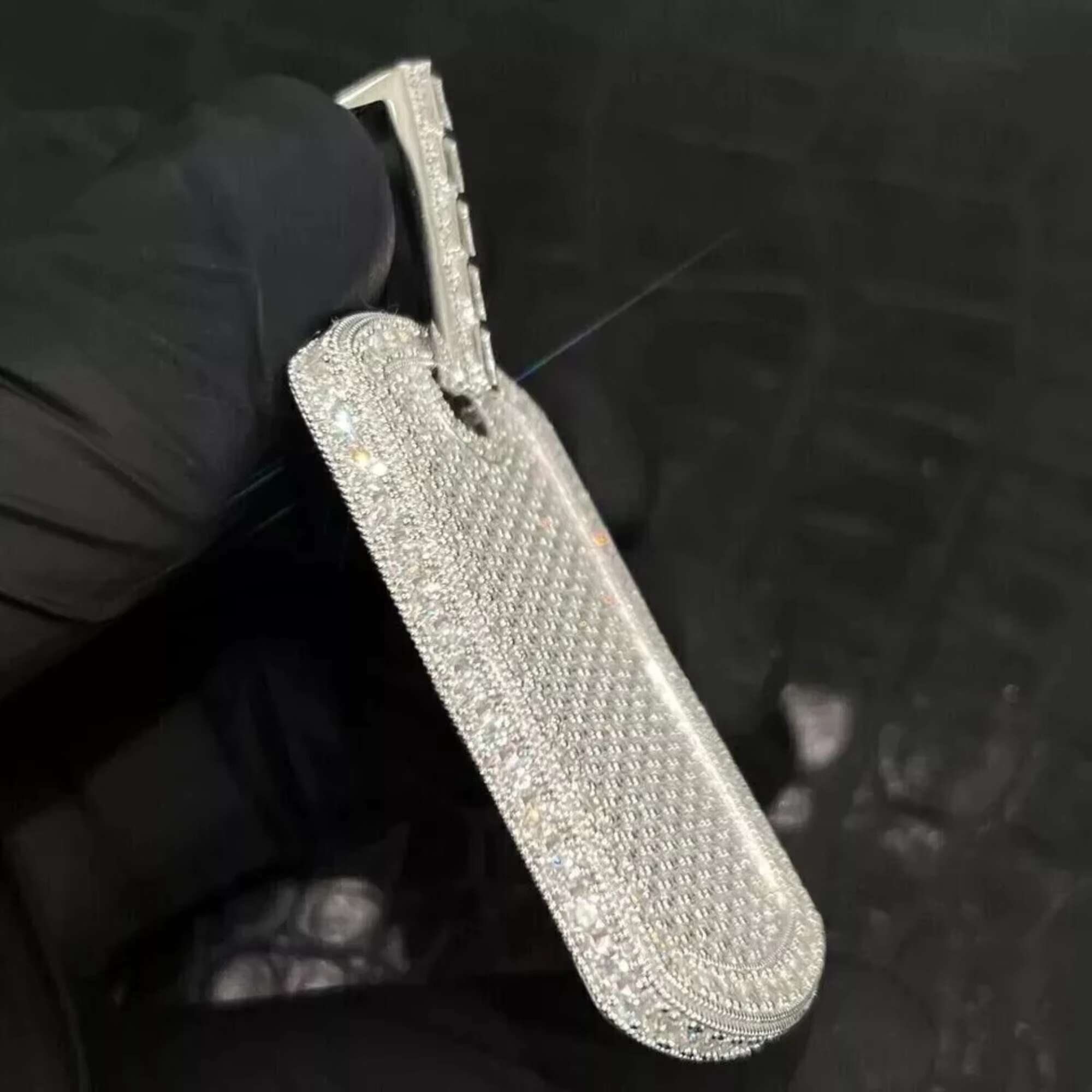 Trendy 10kt White Gold Dogtag Fashion Pendant with Round Cut Moissanite VVS Clarity Diamonds High-end Moissanite Pendants Charms