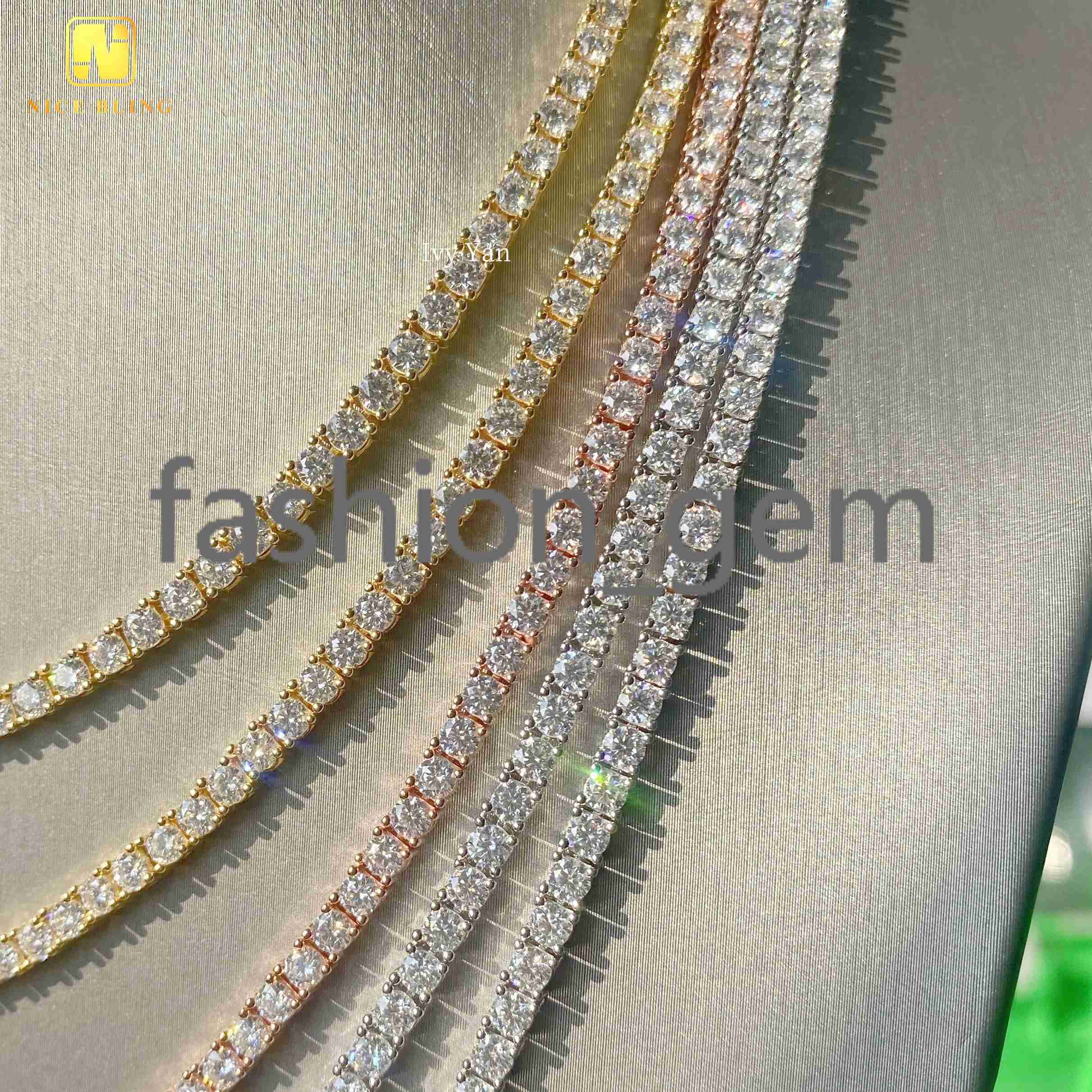 Factory Price Pass Diamond Tester 925 Silver 3mm Hip Hop Jewelry Bracelet Necklace Iced Out VVS Moissanite Diamond Tennis Chain