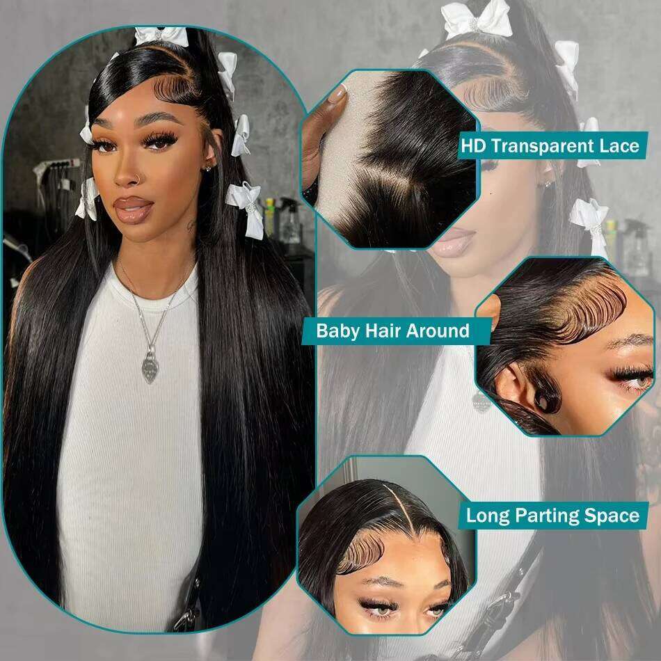 HD 13x6 220% 40 42Inch Bone Straight Front Human Hair Wigs 5x5 Glueless Ready To Wear Transparent 13x4 Lace Frontal Wig