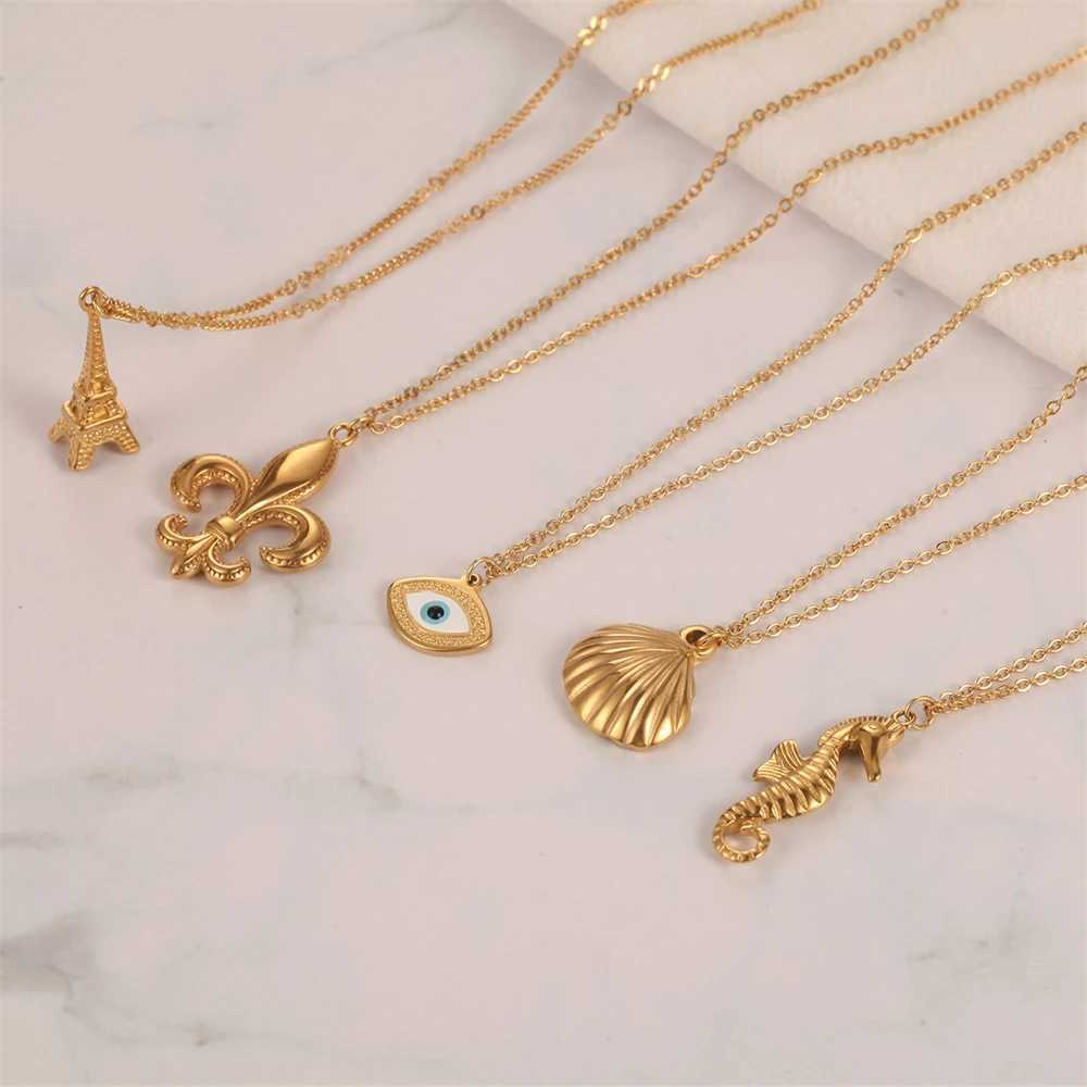Stainless Steel Women Men Necklace Hippocampus Gold Color Seahorse Pendant Necklace Animal Jewelry Gift W250618