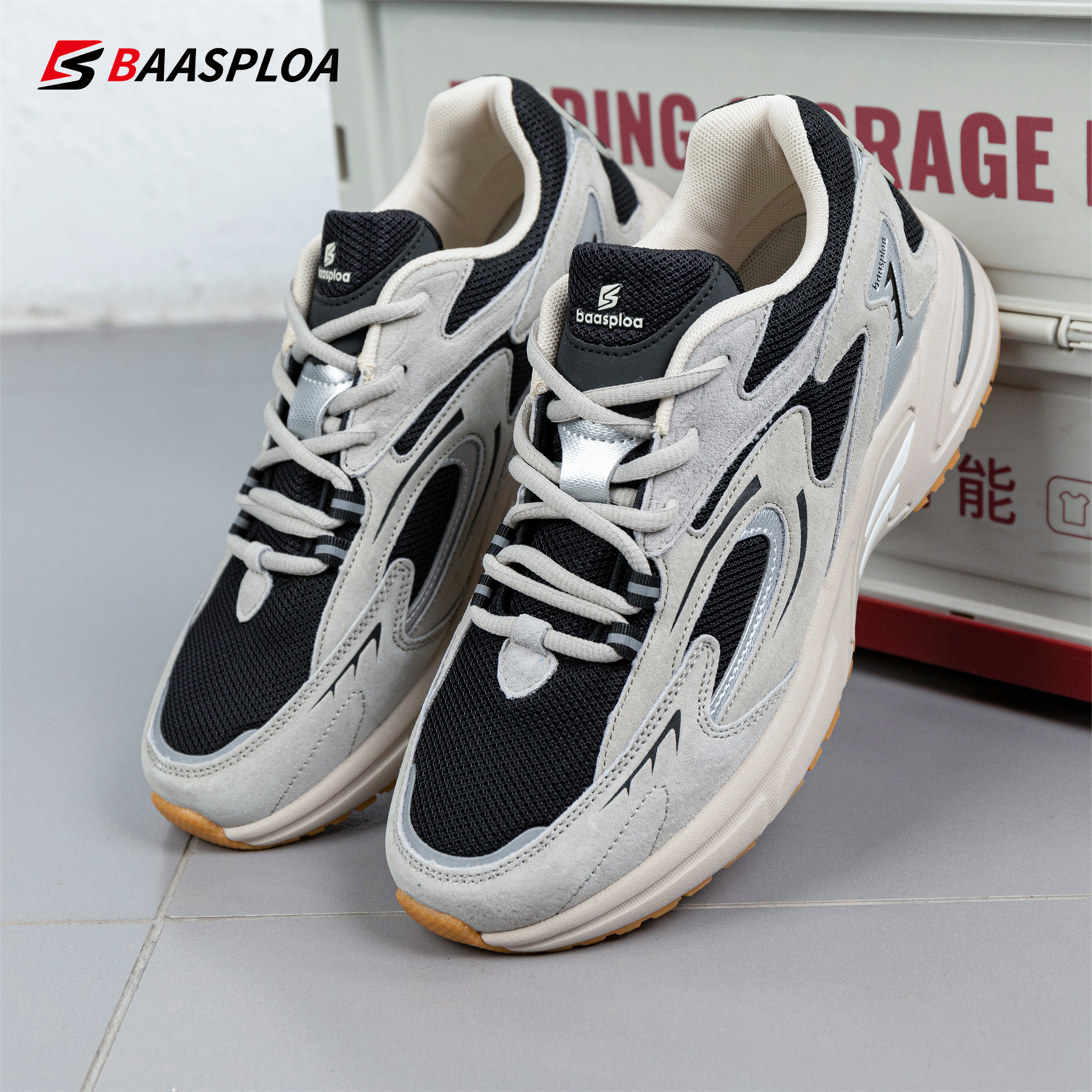 Baasploa Men Casual Sneakers New Mesh Breathable Retro Sport Shoes Male Comfort Lightweight Soft Walking Sneakers