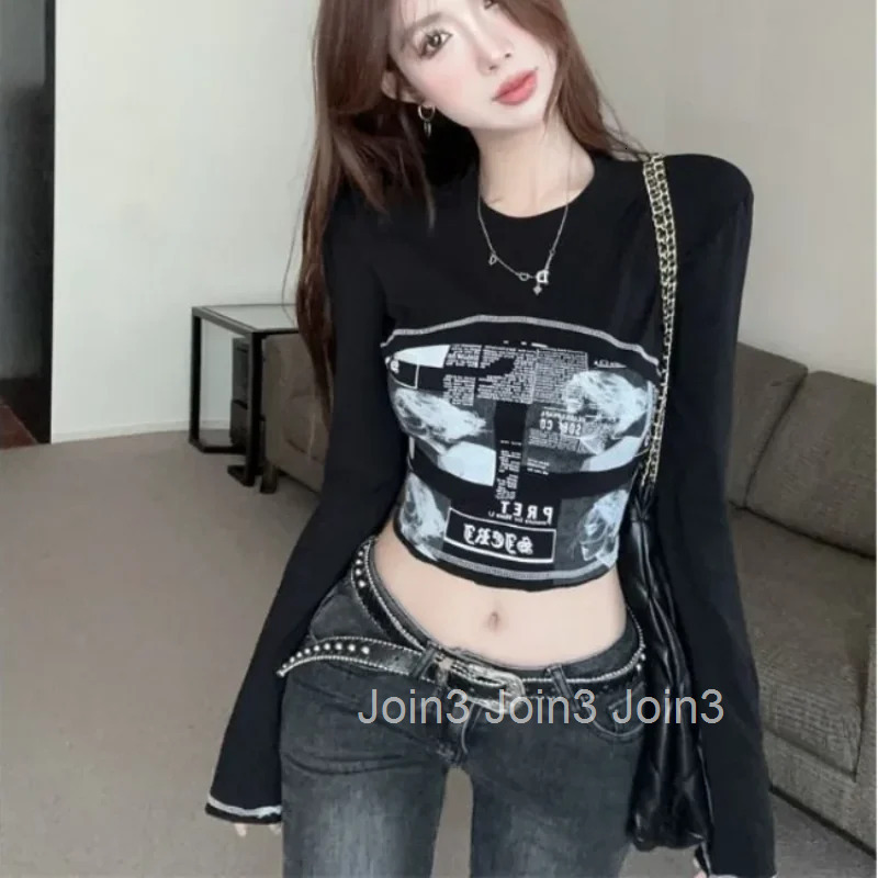 Slim Cotton Womens Long Sleeve T-shirt Crop Top Female Basic Korean Style Tee Y2k Fashion Korea Vintage 90s Reviews Clothes Yk2