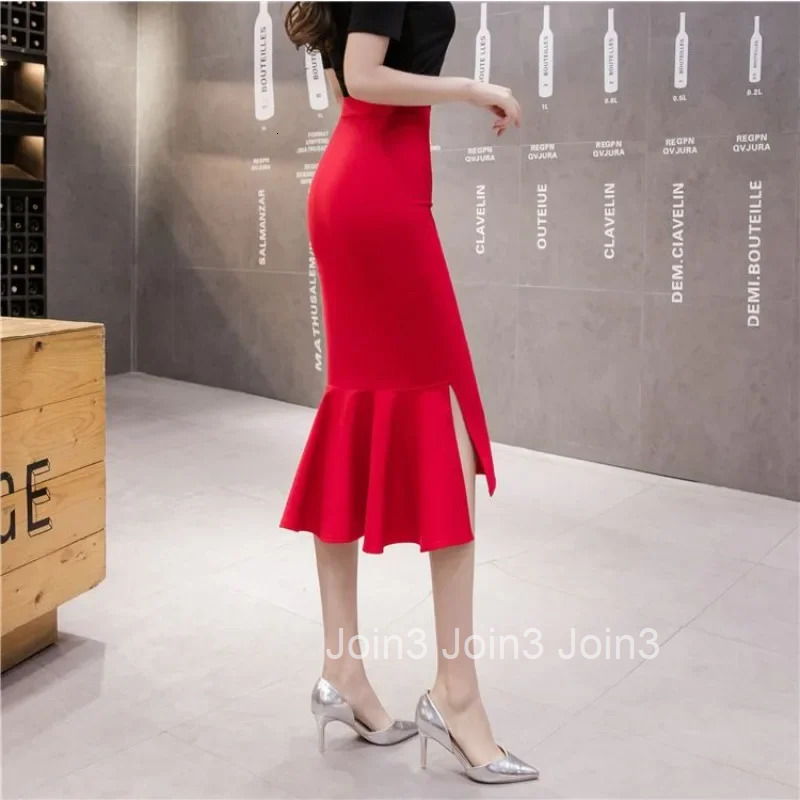 Midi High Waist Tight Skirts for Women with Slit Ruffle Woman Skirt Wrap 2025 Trend Harajuku Y2k Vintage V New in Premium Summer