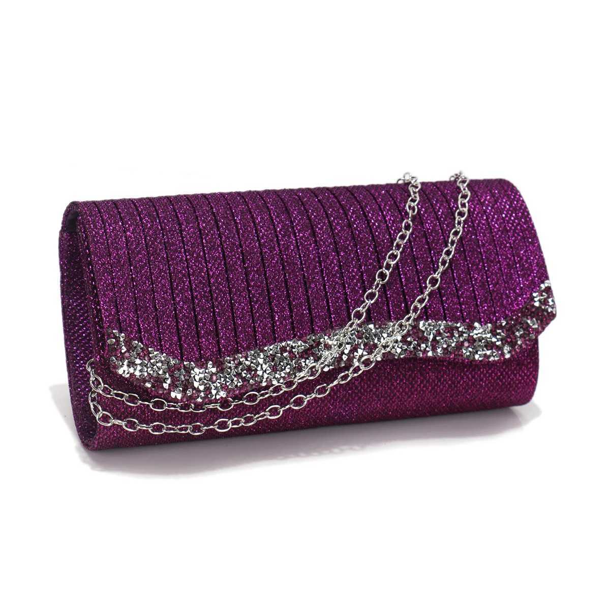 Black Color Rhinestones Women Evening Bags Sequins Glitter Clutch Bags Ruched Design Ladies Purse Z250618