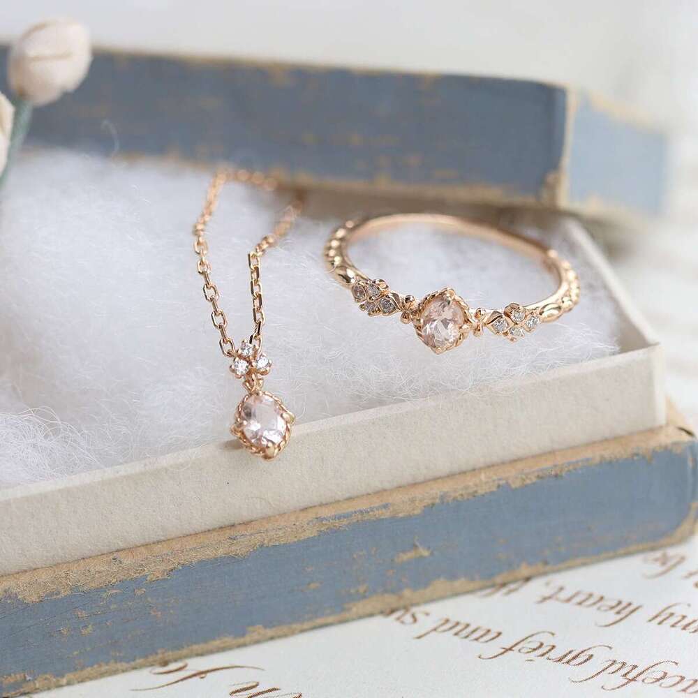 Mist Rose" Super Fairy Natural Nude Pink Morganite Exquisite Small Luxury Ring Necklace