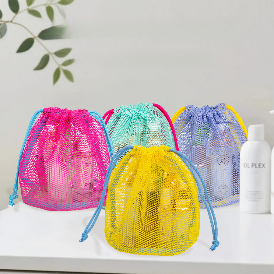 New Dopamine Drawstring Makeup Portable Pouch Drainage Storage Travel Toiletry Mesh Bag