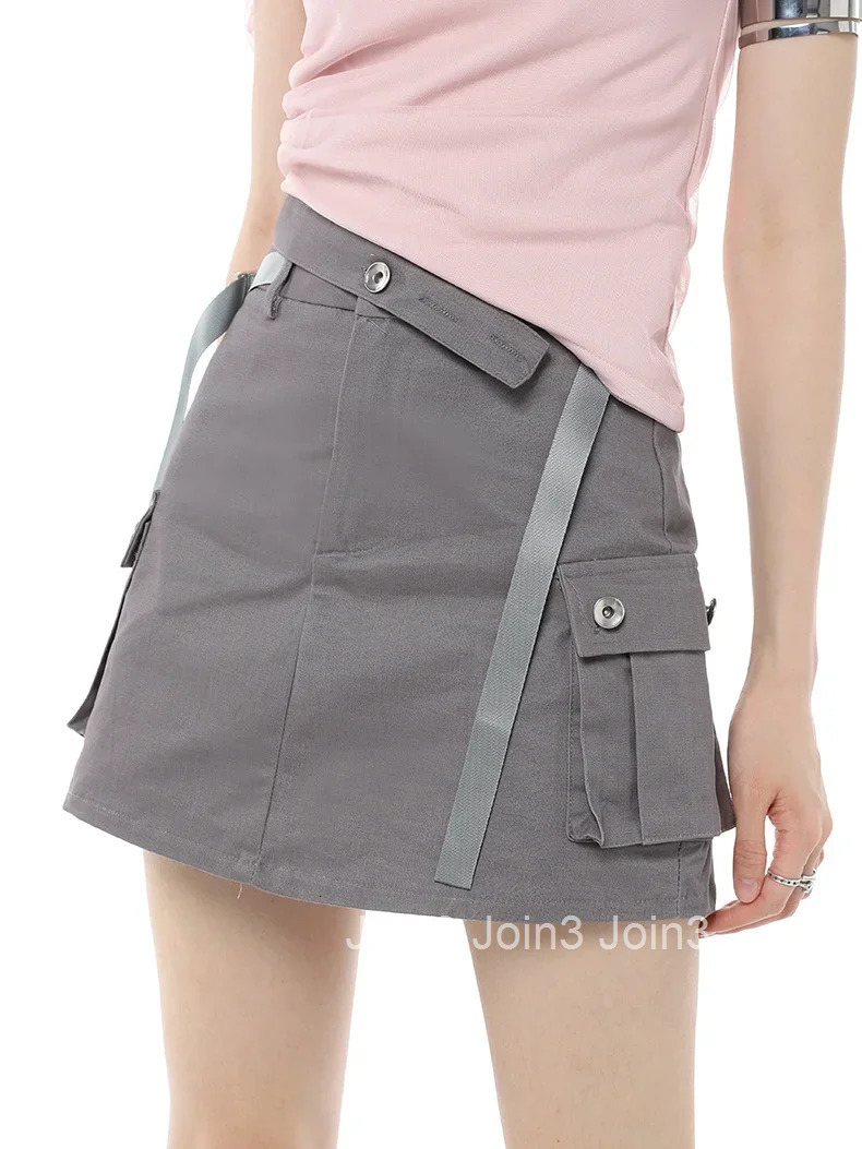 High Waist Cargo Tight Zipper Woman Skirt Wrap Skirts for Women Grey Y2k Vintage Quality Clothing Trend 2025 Streetwear Summer V
