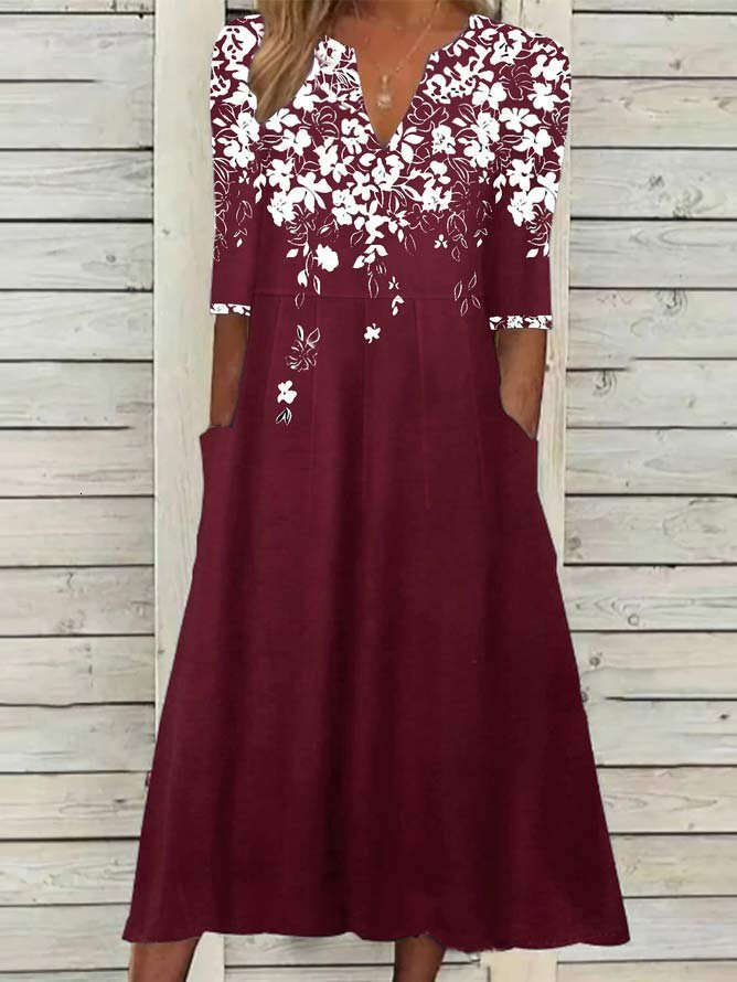 New Women's Creative Floral Pattern Base Print Dress B5