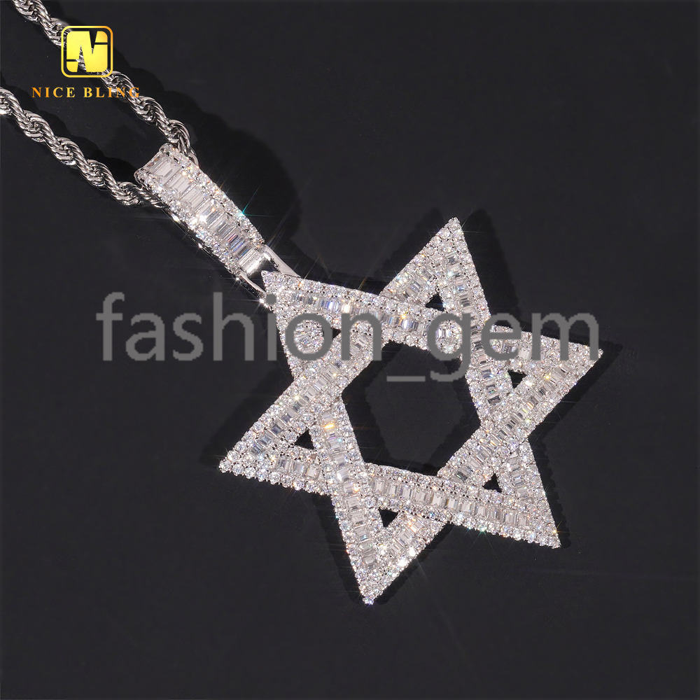 Pass Diamond Tester 925 Silver Hexagram Charms Pendant Gold Plated VVS Moissanite Diamond Pendant