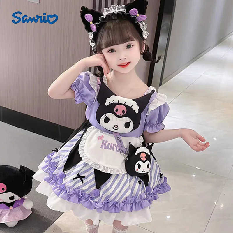 Sanrio Cute Cartoon Kuromi Princess Dresses Sanrio Kawaii Children Dresses Summer Anime Lolita Outdoor Party Children Birthday GiftsXJ250618