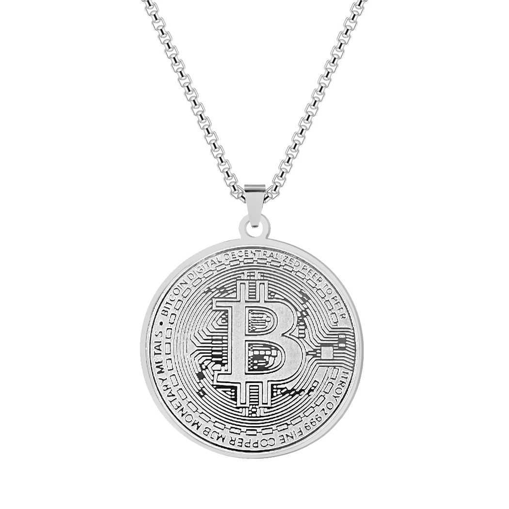 Kinitial Circle Bitcoin Pendant Necklace Stainless Steel Bitcoin Charm Chain Choker For Men Women HipHop Jewelry W250618