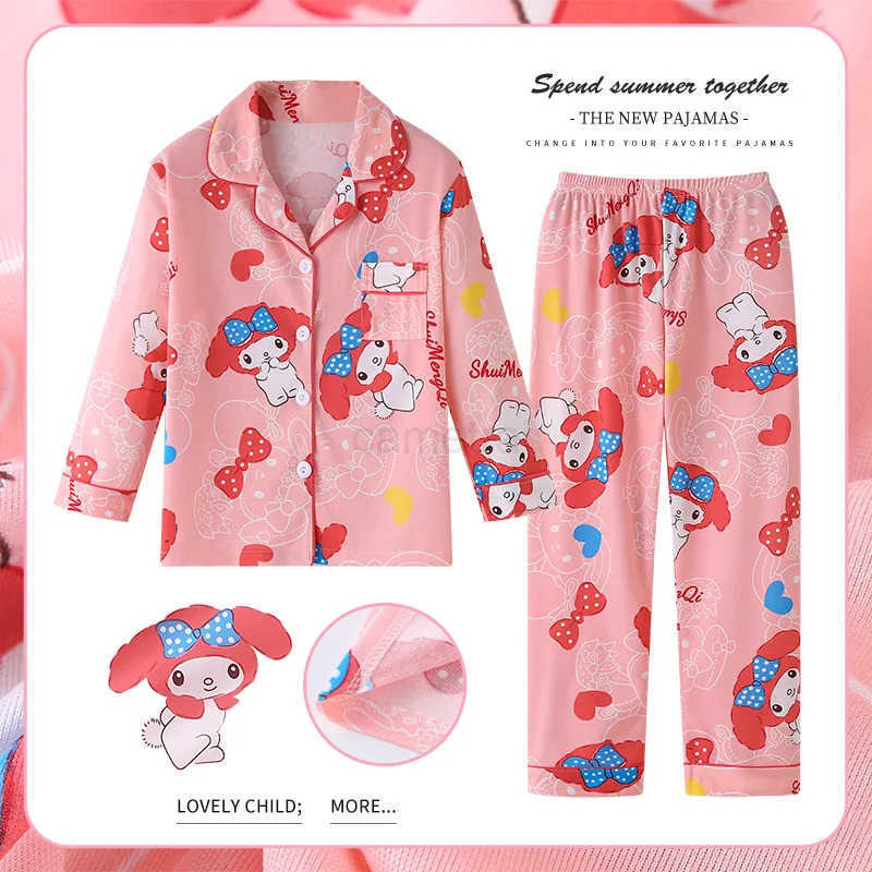 Sanrio Children Sleepwear Spring Autumn Kids Boy Girl Cartoon Cinnamoroll Full Print Long Sleeve Cardigan Set Teen Thin Lapel PajamasXJ250618XJ250618