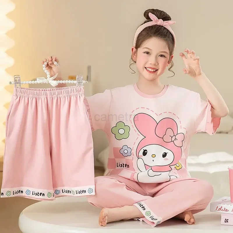 Sanrio Hangyodon Kawaii Anime Sanrio Ins Fashion Baby My Melody Clothes Pajamas Summer Cotton Cute Short-sleeved Shirt Pants Gifts XJ250618XJ250618