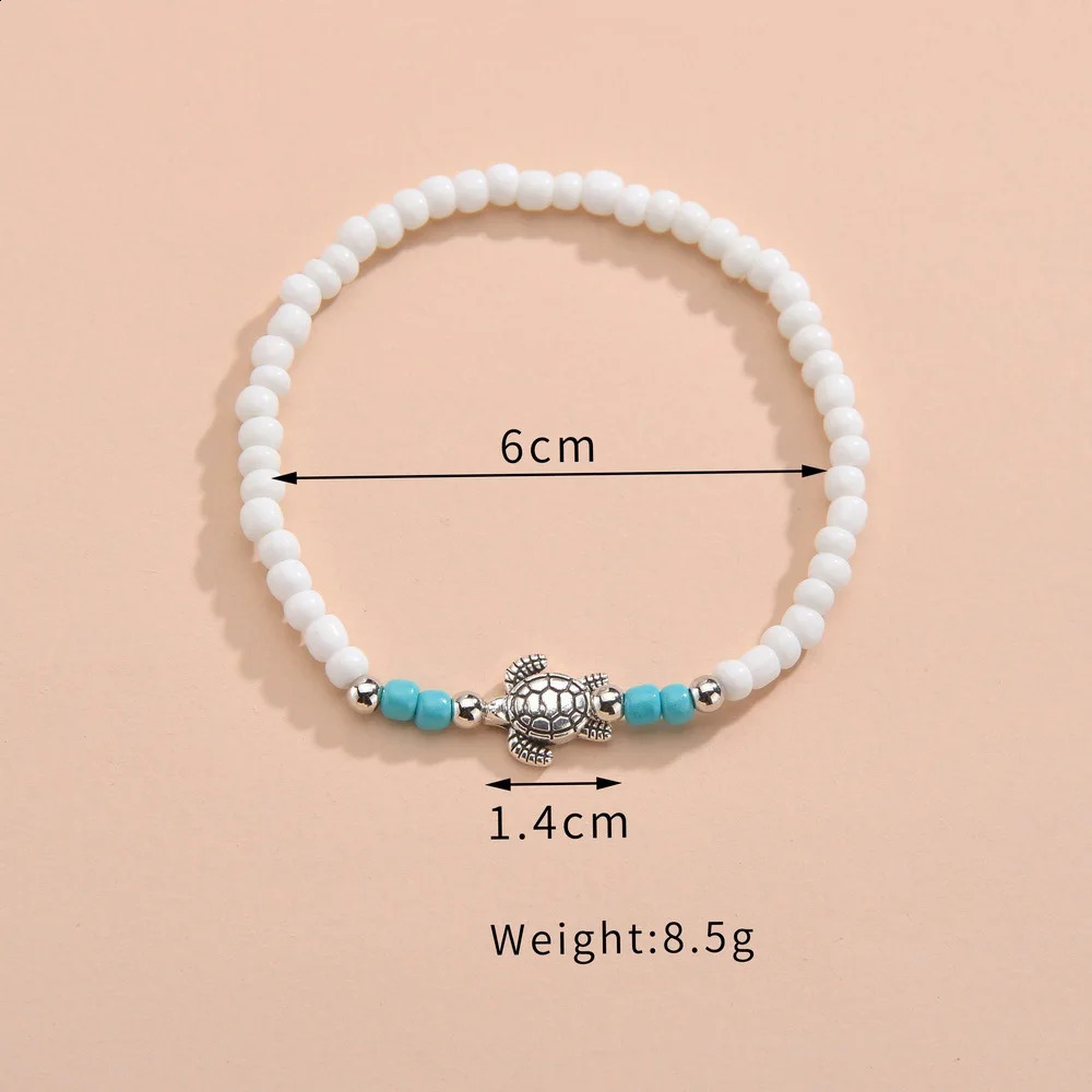Cute Sea Turtle Rainbow Beaded Anklets For Women Elastic Rope Chains Adjustable Ankle Bracelet Beach Jewelry Summer Accessories 250606