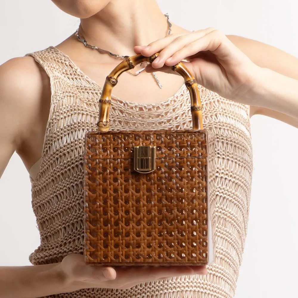 Women Wedding Evening Clutch Bag Lady Box Handbag Female Designer Acrylic Rattan Bamboo Handle Summer Pro Gift Beach Totes Z250618