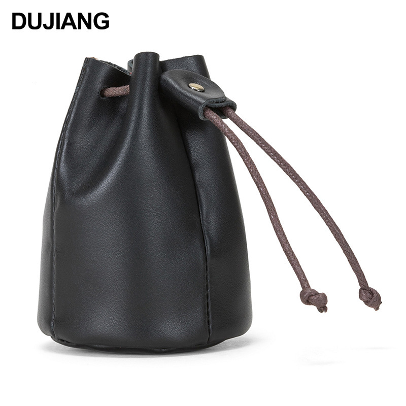 Free Shipping New Genuine Oil Luxury Wax Leather Mini Wallet Drawstring Coin Purse Designer Leather Mini Coin Bag Mobile Phone Bag