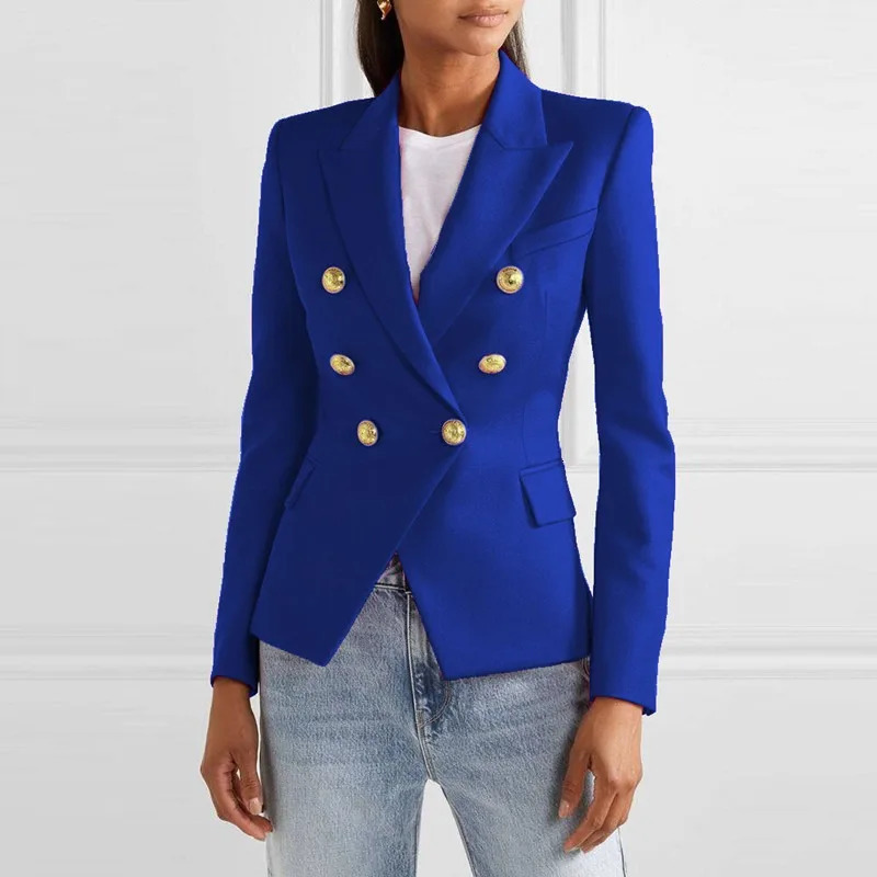HIGH STREET White Blazer Women 2025 Slim Jacket Womens Fitting Metal Lion Buttons Double Breasted Female Pink 4XL 250613Z