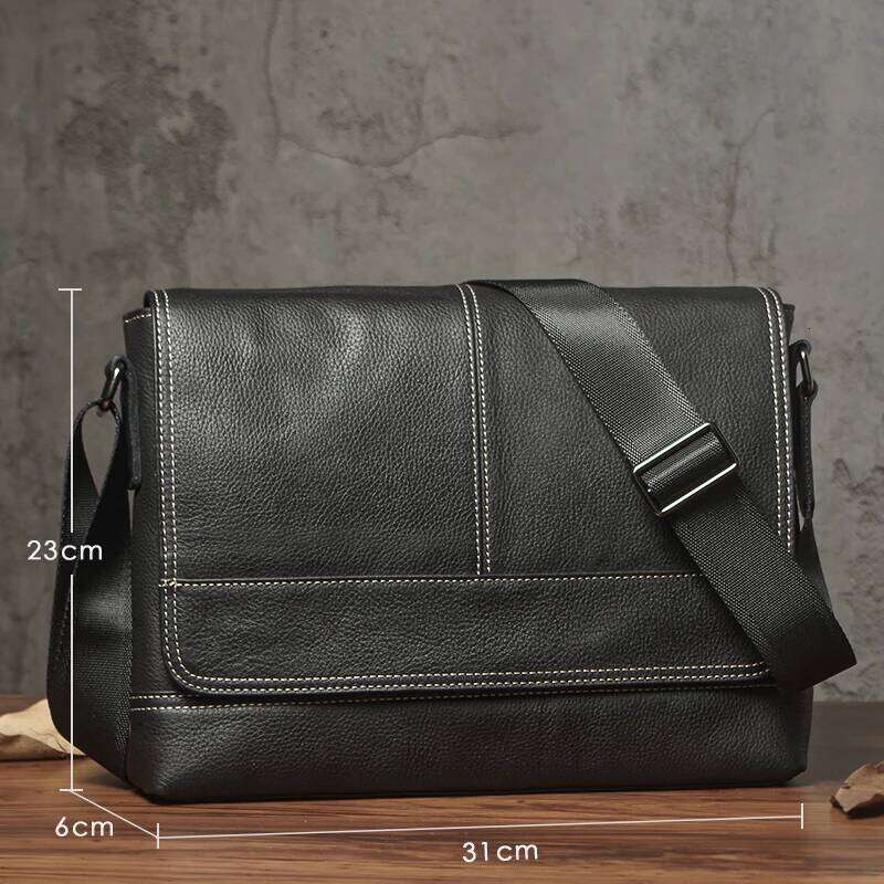 NUKA Men's Genuine Leather Trendy Shoulder Horizontal Casual Fashion Crossbody Bag Top Natural Cowhide Messenger Bags