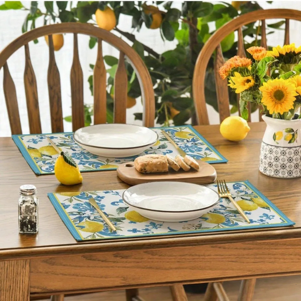4pcs Blue Lemon Iris Summer Placemats 118 in x 157 Seasonal Table Mats For Party Kitchen Dining Decoration 250618