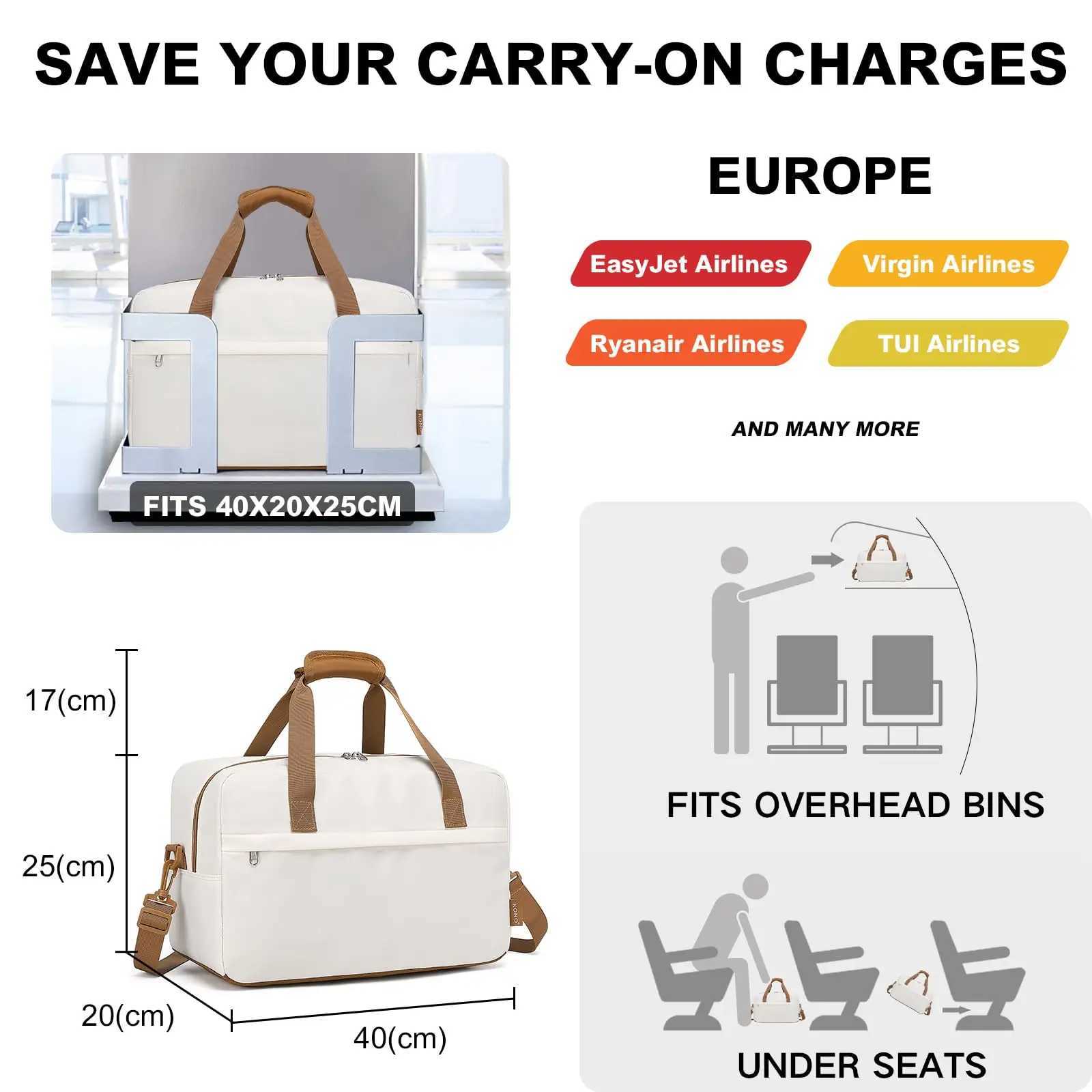 Any Cabin Bag 40x20x25 for Ryanair Underseat Carry On Hand Luggage Bag Travel Duffel 20L W250618