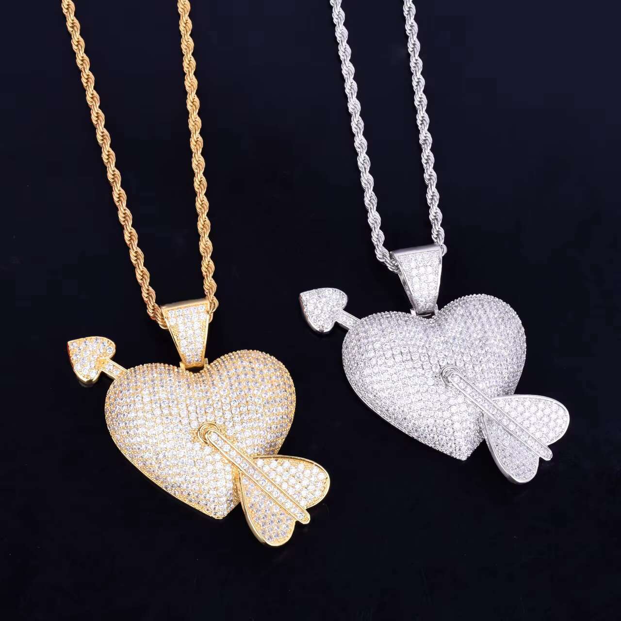 New Arrival Luxury 925 Silver 18K Heart Arrow Pendant Hip Hop Style Moissanite Jewelry