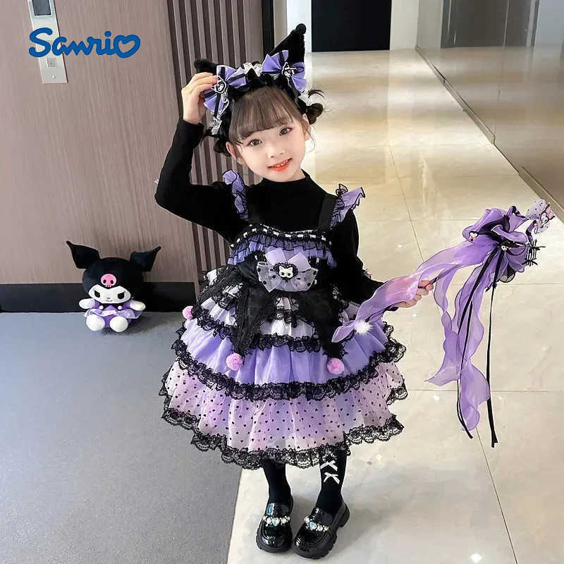 Sanrio Sanrio Cosplay Kuromi Kawaii Lolita Princess Dress Spring Autumn Childrens Costume Dress Puffy Skirt Suit Cute Girl Style GiftsXJ250618