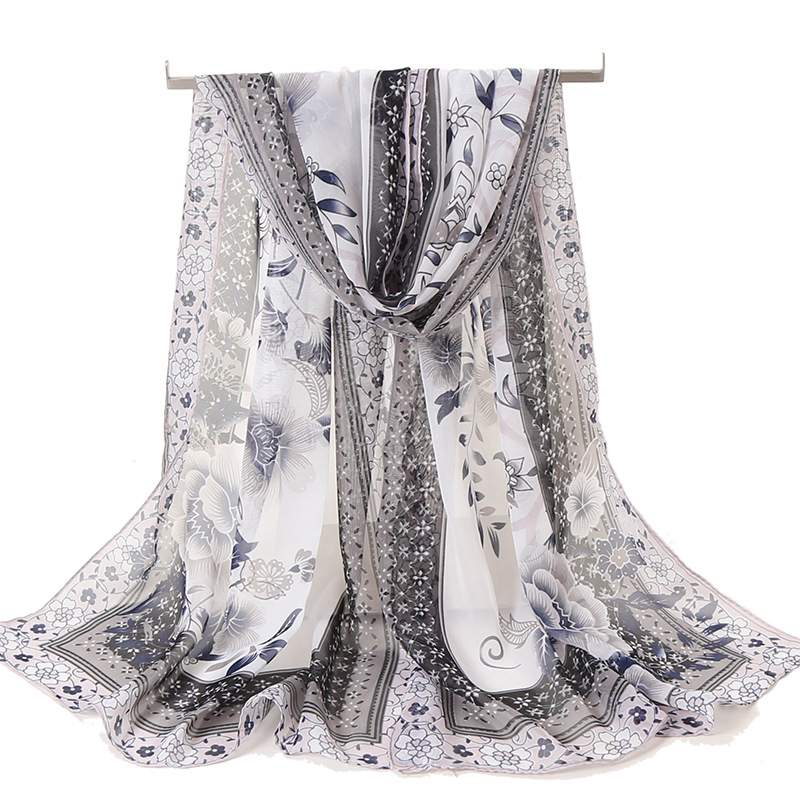 K1353 Scarf women spring Korean chiffon long silk scarf ladies thin scarf spring and autumn all-match winter sun protection beach scarf