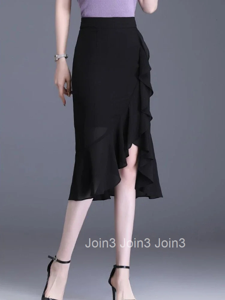 Ruffle High Waist Woman Skirt Midi Chiffon Tight Skirts for Women Purple Wrap Korean Style Clothing Sales Quality Summer 2025 V