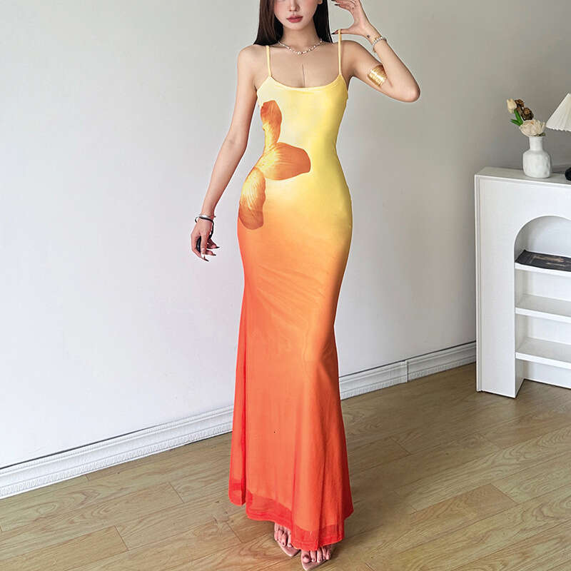 Summer New Women's Street Fashion Sexy Strap Long Dress B5