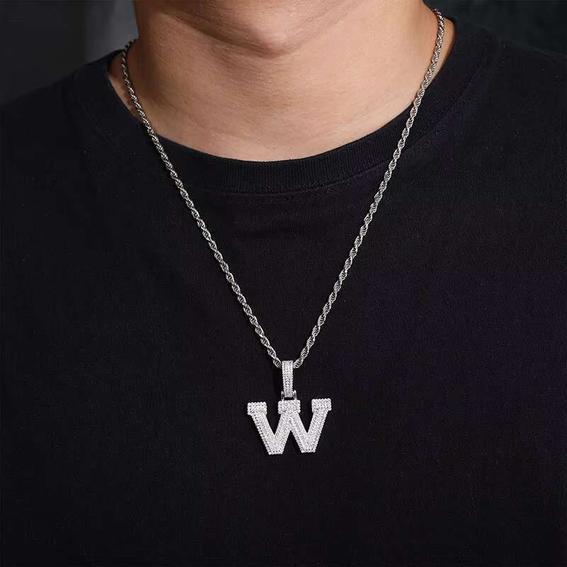 New S925 Silver Inlaid Moissanite Pendant Solid 26 Letter Pendant Hip Hop Accessories Trend Solid 26 Pendant