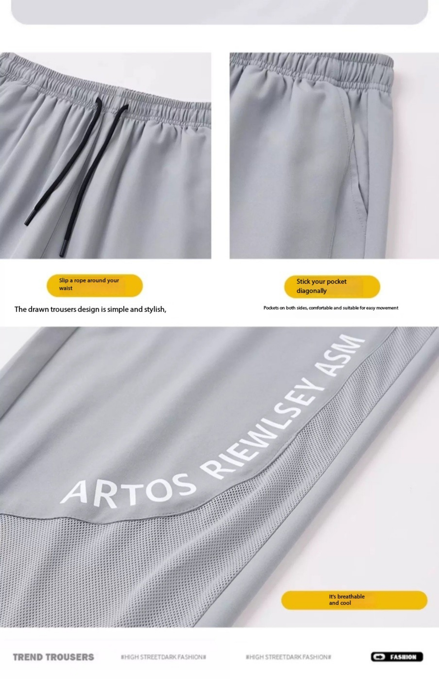 Men's Ice Silk Mesh Hollow Casual Pants - Summer Thin Streetwear Plus Size: Loose Ankle-Tied Breathable Sports Long Trousers