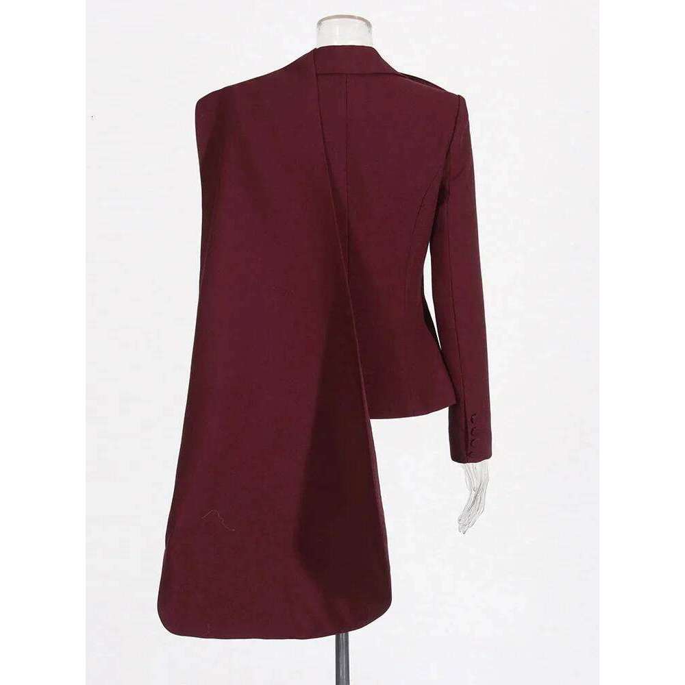 ROMISS Solid Spliced Pockets Irregular Jackets For Women Scarf Collar Long Sleeve Temperament Design Sense Coats Female Fashion