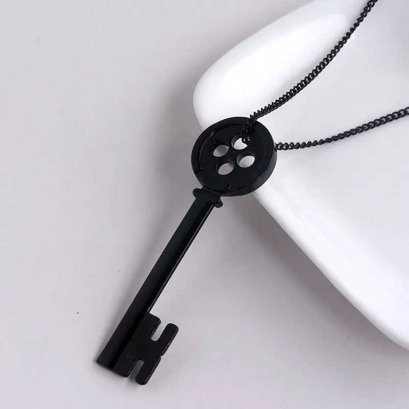 Movie Coraline Black Button Key Of The Secret Door Pendant Necklaces Cosplay Accessories W250618