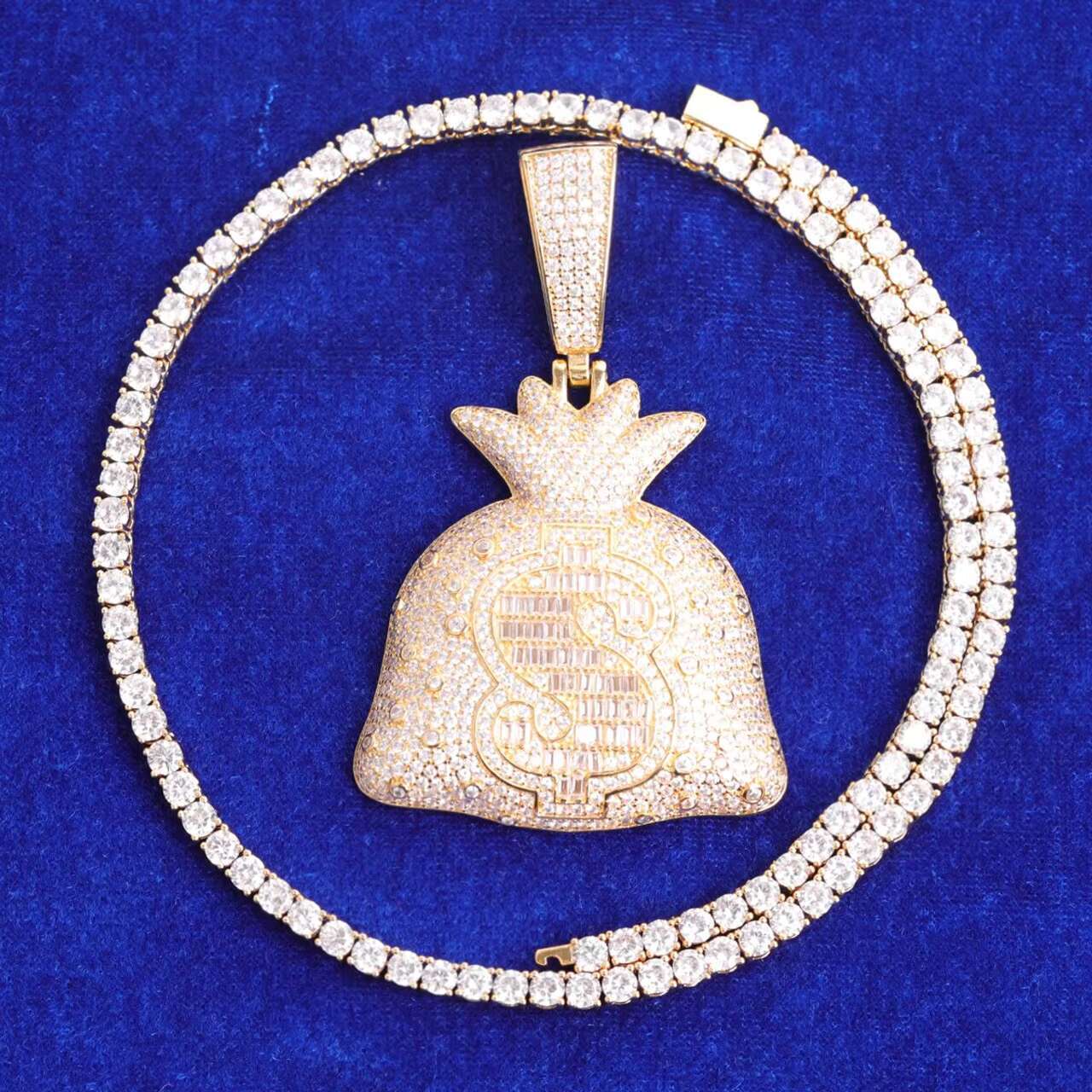 Hip Hop Style 925 Silver Iced Out Money Baguett Dollar Sign Pendant with Moissanite Diamond Jewelry for Men and Women