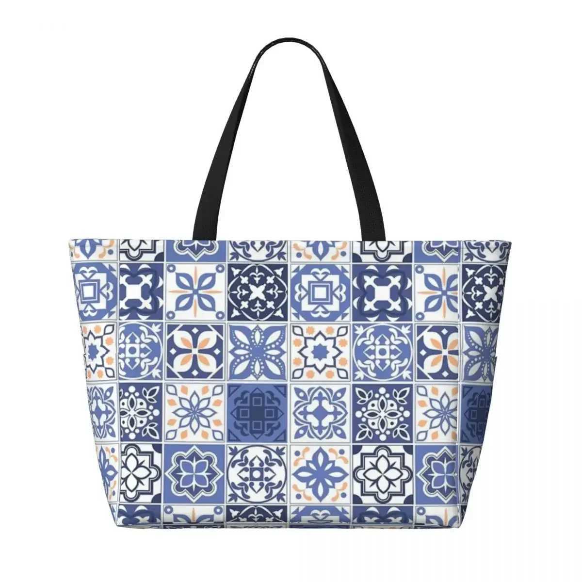 Blue Portuguese Tile Beach Travel Bag Tote Bag Popular Practical Out Birthday Gift Multi-Style Pattern W250618
