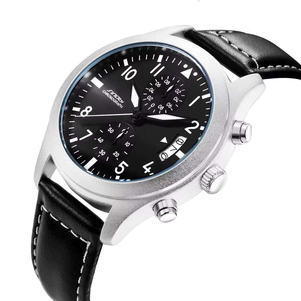 DHgargets SINOBI Quartz Watches Men Wrist Multi-function Genuine Leather Waterproof Chronograph Calendar Relojes Wristwatch