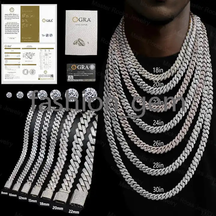8MM Stock Plain Miami Cuban Link 925 Sterling Silver Customized Size Hip Hop Men Cuban Chains