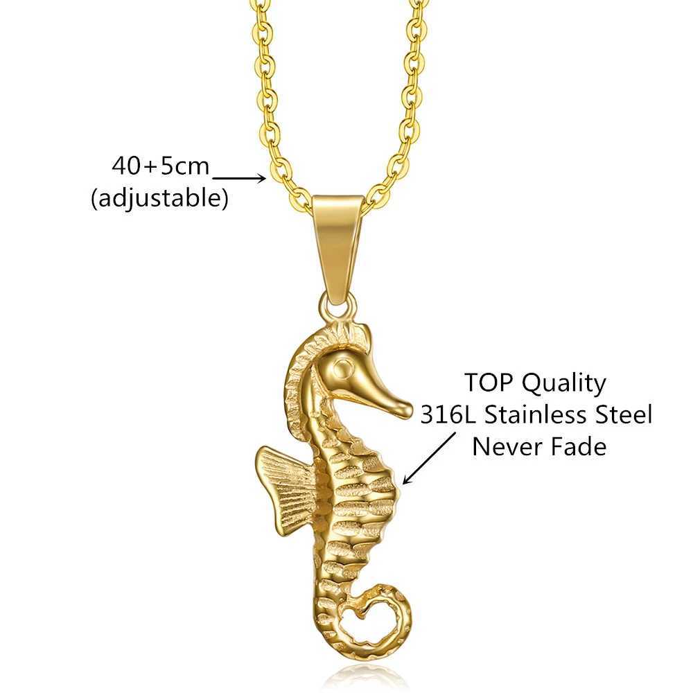Stainless Steel Women Men Necklace Hippocampus Gold Color Seahorse Pendant Necklace Animal Jewelry Gift W250618