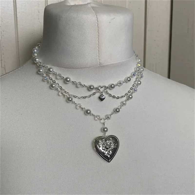 Pearls Butterfly Heart Fairycore Choker Necklace Y2K Pixie Fairycore Cottagecore Rosary Necklace W250618