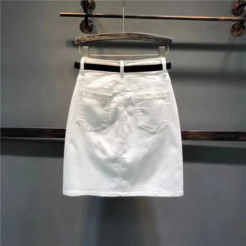 Jeans Skirts for Women White Woman Denim Skirt Patchwork Short Mini A Line Elegant Clothing Trend 2024 Premium Vintage V 250610A