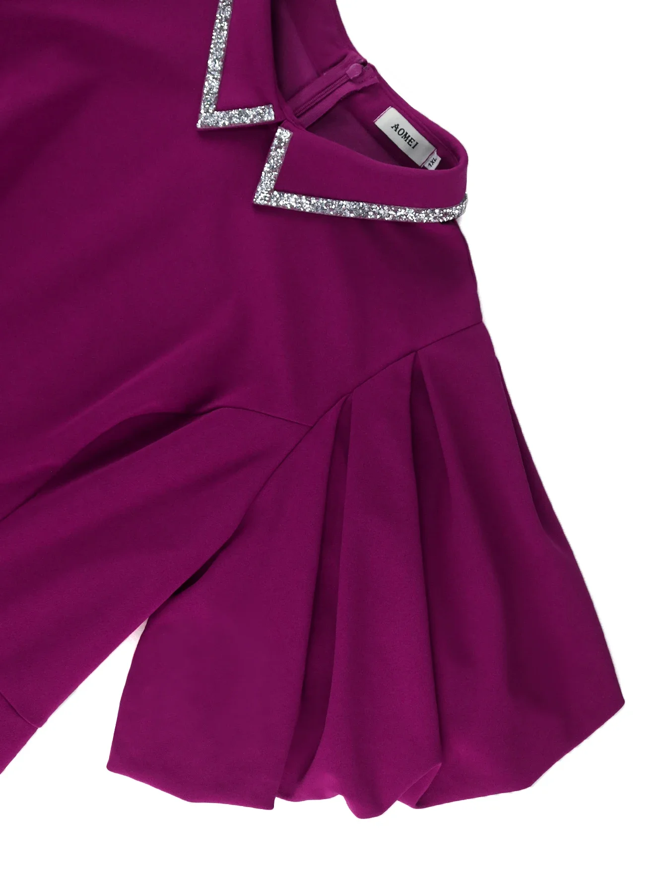 Purple Turn Down Collar Midi Dresses Women's Short Puff Sleeve Peplum Party Evening Event Slim Fit