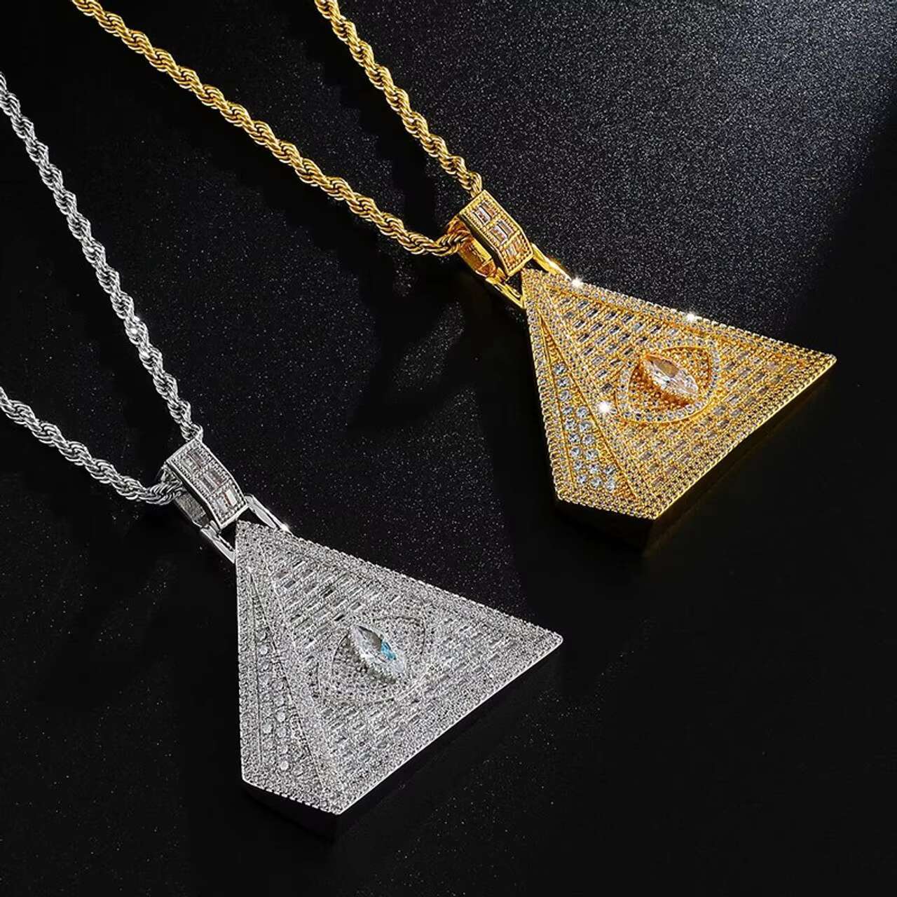New Arrival Trendy Triangle Pyramid Hip Hop 925 VVS Moissanite Pendant Necklace Fashionable Charms