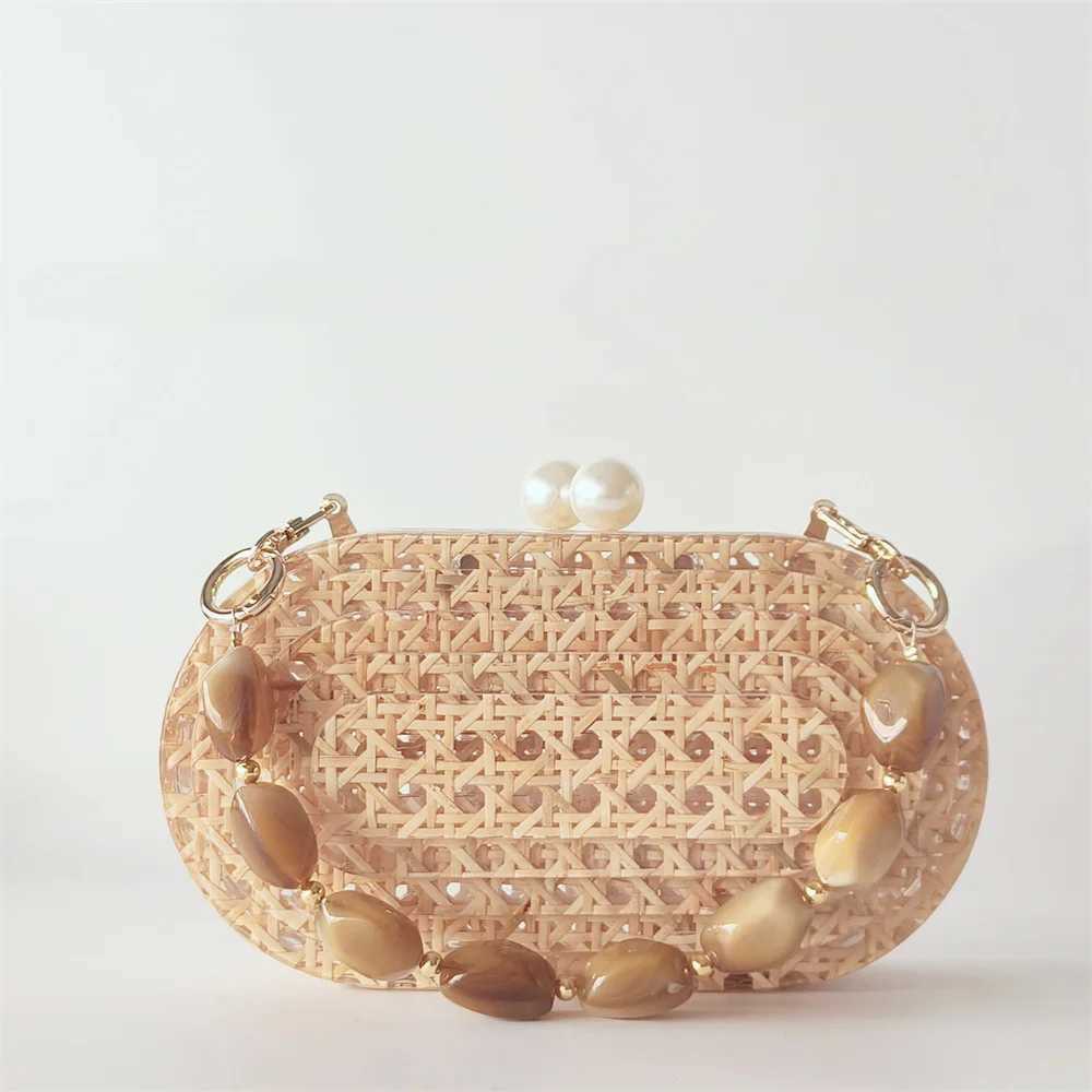 Lady Women Rattan Clutch Acrylic Egg Cane Bag Evening Wedding Party Purse Summer Beach Mini Female Handbag Designer Purse Z250618
